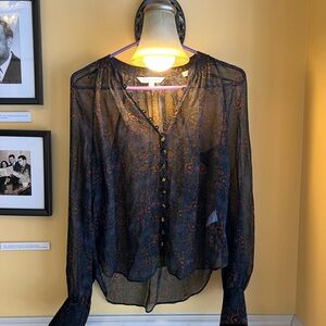 Floral Sheer Navy Blouse